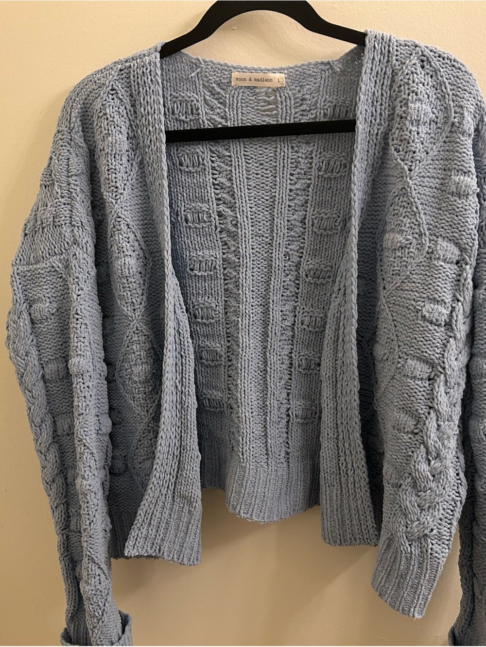 moon & madison Pale Blue Chunky Knit Open Cardigan